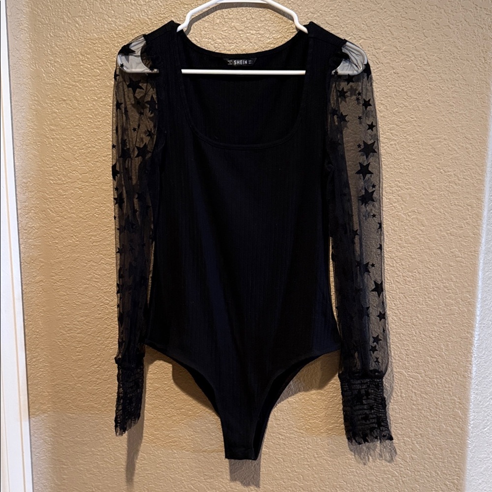 SHEIN Black Star Mesh Sleeve Bodysuit